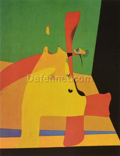 Inspired by Flame in Space and Nude Woman by Joan Miró – Surrealist Oil on Canvas Figurative Art (41 x 32 cm)