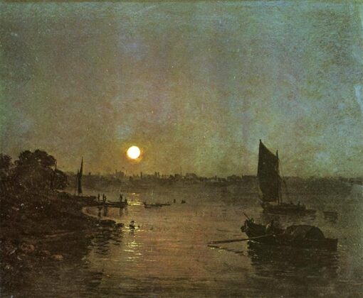 J.M.W. Turner Oil Painting – Moonlight, A Study at Millbank, 1797, Romantic Landscape