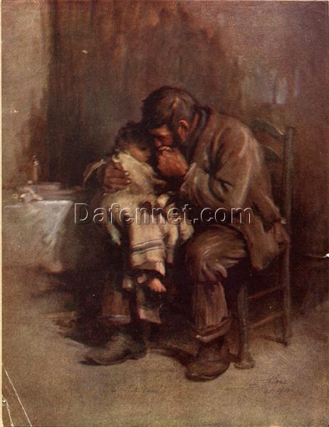 Hand-Painted Luke Fildes ‘Motherless’ Oil Painting – Social Realism Genre Art on Canvas from Dafen Village Studio