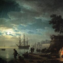 Claude-Joseph Vernet’s Night: A Port in the Moonlight – 1748 Neoclassical Marina Painting Replica