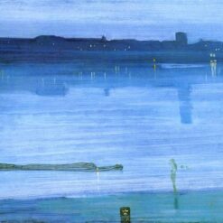 Nocturne, Blue and Silver: Chelsea – 1871 Tonalist Landscape Oil Painting by Whistler