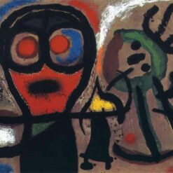 Inspired by Joan Miró’s Character and Bird (1963) – Figurative Surrealist Oil Painting on Cardboard