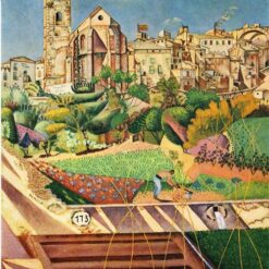 Hand-Painted Joan Miró Church and the Village of Montroig – Cubism & Naïve Art Landscape (c.1918-1919) | Oil Canvas Reproduction