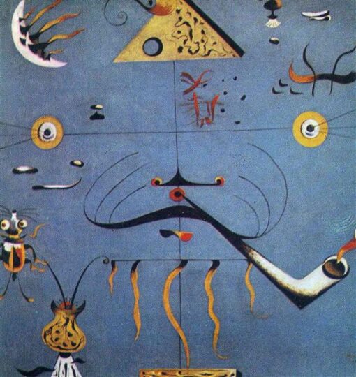 Inspiriert von Joan Mirós Katalanischem Bauernkopf (1924-1925) - Abstraktes surrealistisches figuratives Ölgemälde