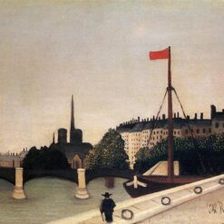 Hand-painted Henri Rousseau Notre Dame View of the Ile Saint Louis – 1909 Naïve Art Cityscape | Canvas Reproduction of Parisian Charm