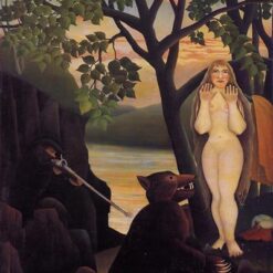 Hand-painted Henri Rousseau Nude and Bear – 1901 Naïve Art Genre Oil Painting | Canvas Reproduction of Iconic Scene