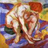 Hand-Painted Franz Marc ‘Nude with Cat’ Oil Painting - Expressionist Nude Art on Canvas from Dafen Village Studio