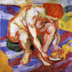 Hand-Painted Franz Marc ‘Nude with Cat’ Oil Painting - Expressionist Nude Art on Canvas from Dafen Village Studio