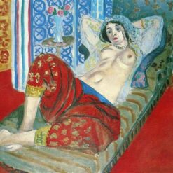 Post-Impressionist Oil Painting Inspired by Matisse: Odalisque in Red Culottes - Nude Portrait on Canvas