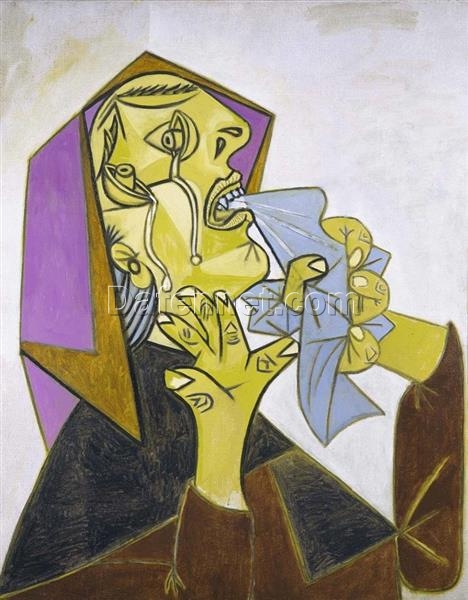 Synthetic Cubism Inspired by Picasso – ‘Weeping Woman with Handkerchief’ (1937) Oil Painting