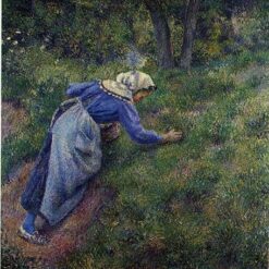 Peasant Gathering Grass" by Camille Pissarro – 1881 | Oil Painting of French Rural Life