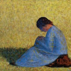 Peasant Woman Seated in the Grass by Georges Seurat – Post-Impressionist Oil Painting Reproduction