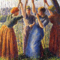 Peasant Women Planting Stakes" by Camille Pissarro – 1891 Impressionist Oil Painting
