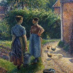 Peasants Chatting in the Farmyard, Eragny" – Camille Pissarro 19th Century