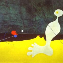 Inspired by Joan Miró’s Person Throwing a Stone at a Bird – Abstract Surrealist Oil on Canvas (73.7 x 92 cm)