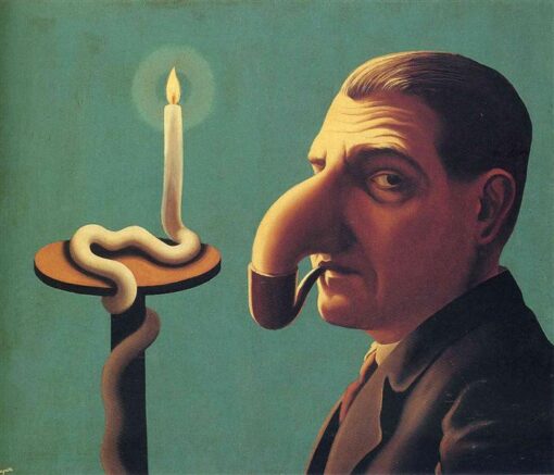 Philosopher’s Lamp Inspired by René Magritte – 1936 Surrealist Symbolic Oil Painting, Canvas (50×60 cm)