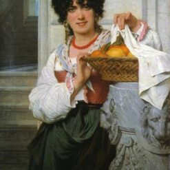 Hand-Painted Pierre-Auguste Cot ‘Pisan Girl with Basket of Oranges and Lemons’ Oil Painting - Classical Genre Art on Canvas from Dafen Village Studio