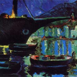 Post-Impressionism-Inspired Port of Cadaqués (Night) by Salvador Dalí – Early 20th Century Marina Painting