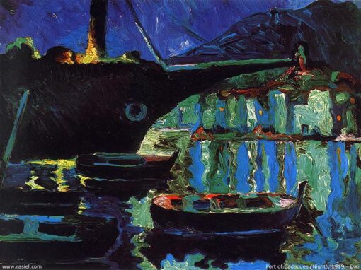 Post-Impressionism-Inspired Port of Cadaqués (Night) by Salvador Dalí – Early 20th Century Marina Painting
