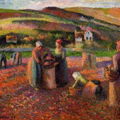 Potato Harvest" (1893) – Detailed Impressionist Artwork of Rural Life by Camille Pissarro