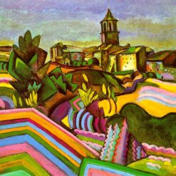 Hand-Painted Joan Miró Prades, the Village – Cubist Fauvist Landscape (1917) | Oil on Canvas Reproduction