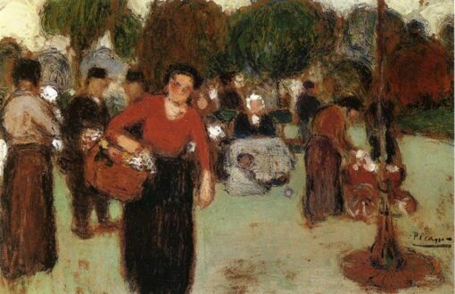 Inspired by Picasso: Public Garden – 1901 Blue Period Oil on Panel