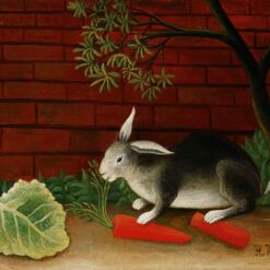 Hand-painted Henri Rousseau Rabbit – 1908 Naïve Art Animal Painting | Canvas Reproduction of a Playful Wildlife Portrait