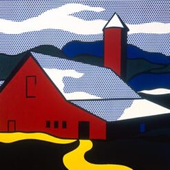 Pop Art Landscape Painting Inspired by Roy Lichtenstein – 'Red Barn II' (1969) – Fine Art Oil on Canvas Reproduction