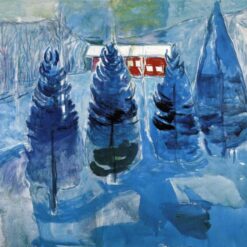 Red House and Spruces by Edvard Munch – 1927 Expressionist Landscape Oil Painting Reproduction