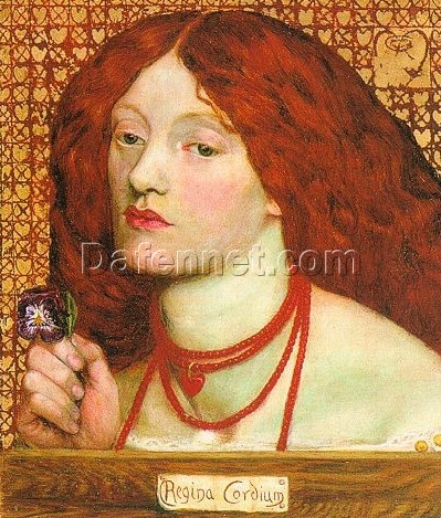 Victorian Romanticism Portrait – Regina Cordium by Dante Gabriel Rossetti (1860) – Hand-Painted Oil on Canvas