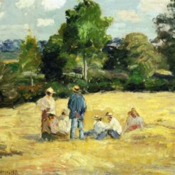 Impressionist Oil Painting: "Resting Harvesters, Montfoucault" by Camille Pissarro