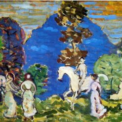 Rider Against Blue Hills by Maurice Prendergast – Post-Impressionist Genre Oil Painting on Canvas