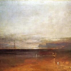 J.M.W. Turner Oil Painting – Rocky Bay with Figures, c.1830, Romantic Marina Scene