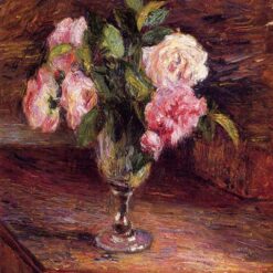 1877 Floral Still Life – "Roses in a Glass" by Camille Pissarro