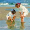 Impressionist Seaside Painting – Girls Playing in Surf by Edward Henry Potthast, High-Quality Replica