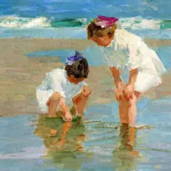Impressionist Seaside Painting – Girls Playing in Surf by Edward Henry Potthast, High-Quality Replica