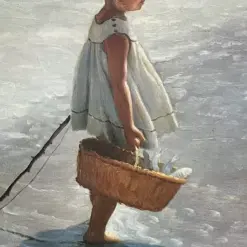 I. Davidi’s Young Girl on a Beach – Charming Coastal Painting Replica