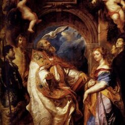 Saint Gregory with Saints Domitilla and Maurus – Religious Baroque Oil Painting by Rubens