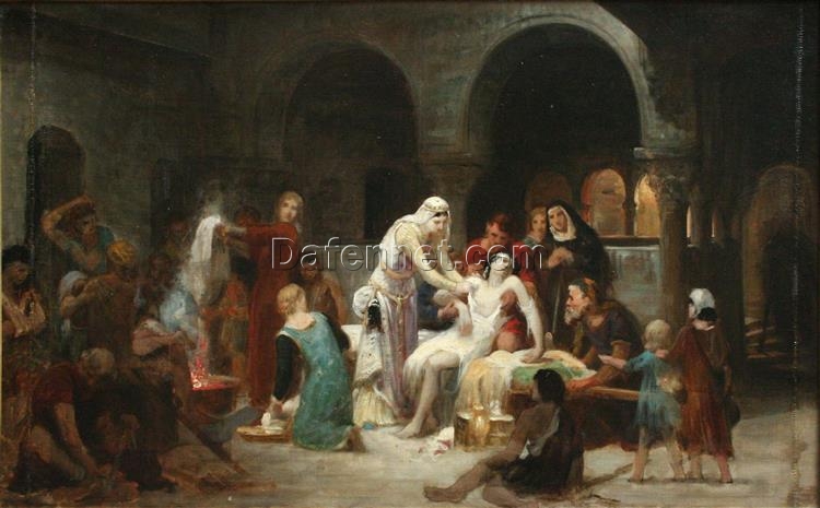 Hand-Painted Pierre-Auguste Cot ‘Sainte Elisabeth De Hongrie Soignant Les Malades’ Oil Painting – Religious Genre Art on Canvas from Dafen Village Studio