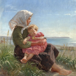 Peder Severin Kroyer – 1880s "A Small Barefoot Fisher Girl Sitting by Hornbæk Beach" | Realist Oil Painting Reproduction