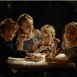 Børnegruppe by Peder Severin Kroyer – 1877 Portraits of Children at Lunch | Realism Oil Painting Reproduction