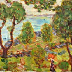 Seashore Landscape by Maurice Prendergast – Post-Impressionist Coastal Oil Painting on Panel
