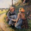 Seated and Kneeling Peasants" (1893) – Impressionist Oil Painting by Camille Pissarro