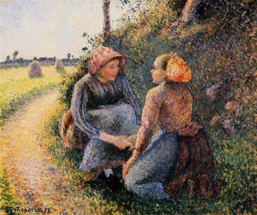 Seated and Kneeling Peasants” (1893) – Impressionist Oil Painting by Camille Pissarro