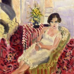 Expressionist Oil Painting Inspired by Matisse: Seated Figure on Striped Carpet - Portrait on Canvas