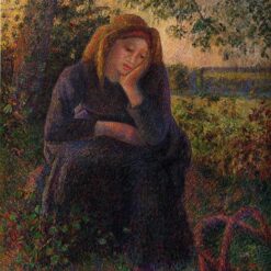 Seated Peasant" – 1892 Camille Pissarro Rural Scene, Oil on Canvas