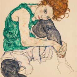 Egon Schiele’s 1917 Masterpiece – Seated Woman with Bent Knee, Handcrafted Expressionism Art
