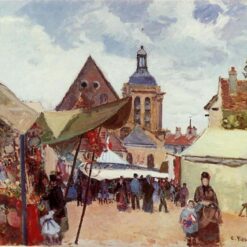 September Fête, Pontoise" – 1872 Camille Pissarro Painting – Impressionist Rural Festivity