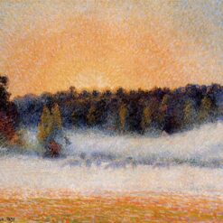 Setting Sun and Fog, Eragny" (1891) – Pissarro's Pointillism Oil Painting on Canvas