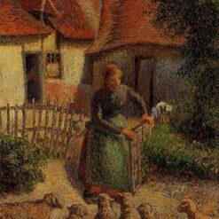 Shepherdess Bringing in Sheep" by Camille Pissarro – 1886 Oil Painting of Rural Life